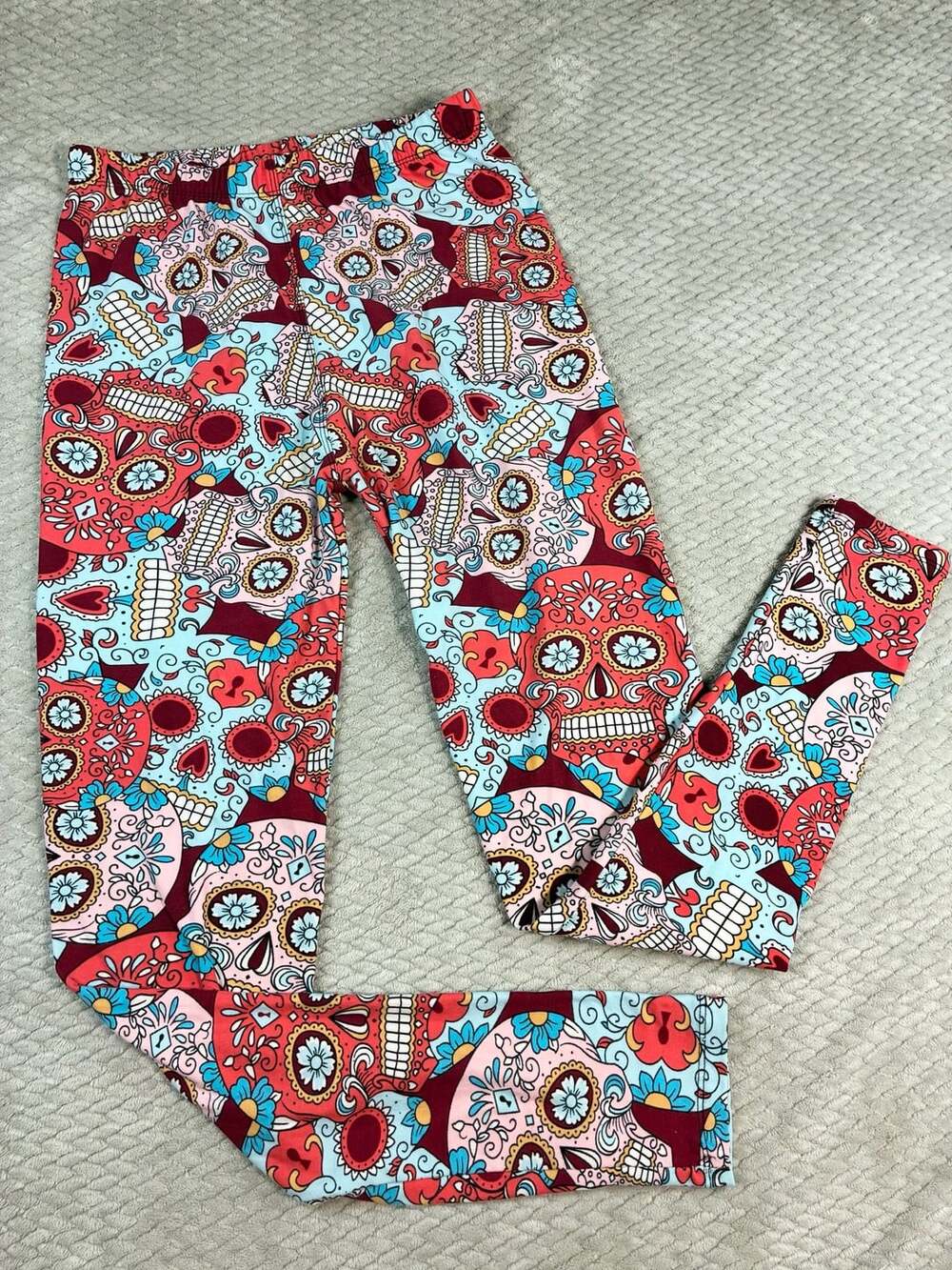 Sugar Skull Leggings One Size Multi Floral Day Of The Dead Pants S/M